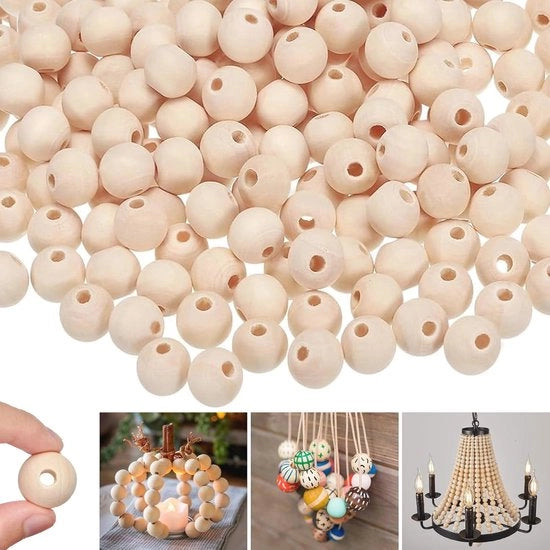Set di perle di legno naturale - 150 pezzi, 20 mm, perle rotonde non lavorate per artigianato DIY