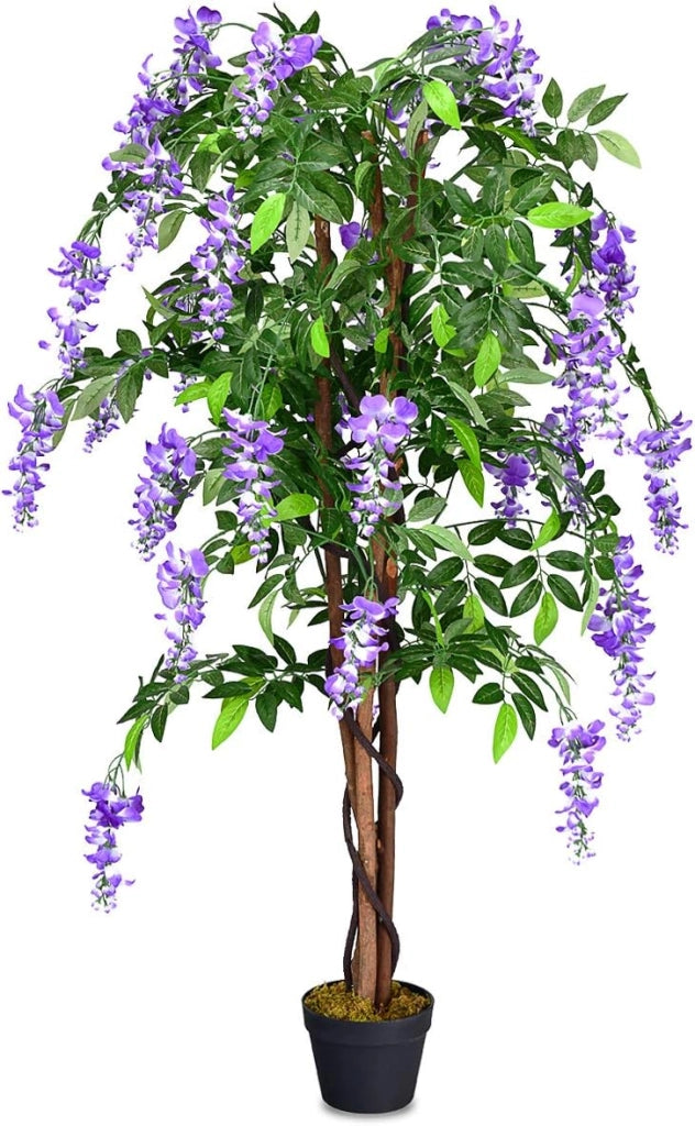 Albero artificiale per esterno o interno, pianta artificiale decorativa con 840 foglie e tronco naturale, simulazione decorazioni paesaggistiche, altezza 150 cm