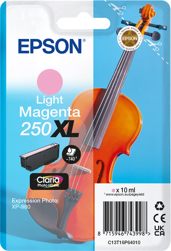 Epson 250XL Violin Claria Photo HD cartuccia d'inchiostro 1 pz Originale Resa elevata (XL) Magenta chiaro