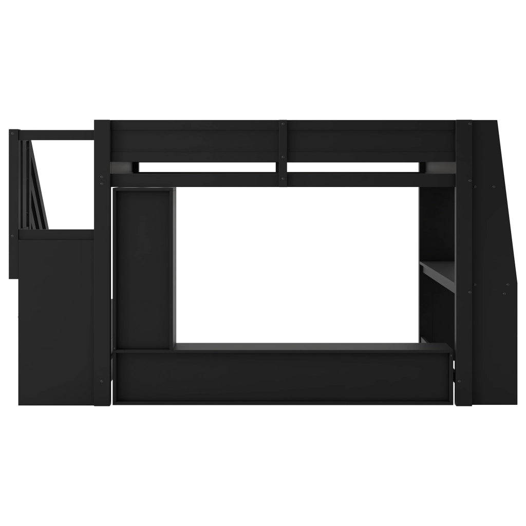 LETTO A SOPPALCO con scrivania e scale contenitore 140x200 cm nero