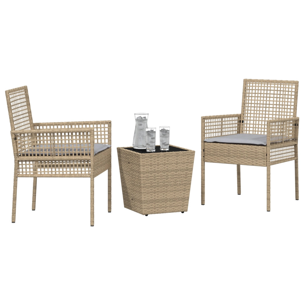 Set Bistro da Giardino 3 Pezzi con Cuscini Beige in Polyrattan