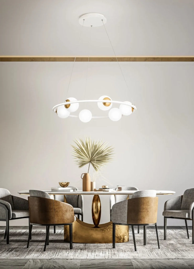 Ball Sospensione in metallo verniciato bianco e oro satinato  biemissione LED 80W 3000K CRI?80 d.78cm