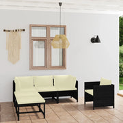 Set Divani da Giardino 6 pz con Cuscini in Polyrattan Nero cod mxl 36216
