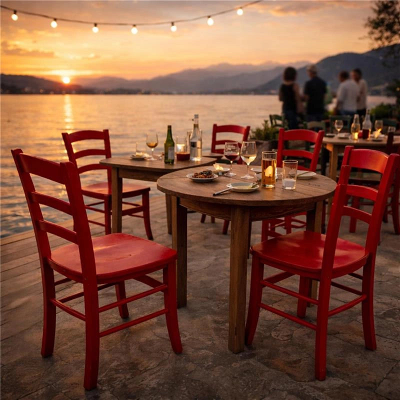 SET 2 SEDIE PAESANA IN LEGNO CON SEDUTA COMPATTA E SCHIENALE ALTO H 87 X L 45 X P 40 CM COLORE ROSSO