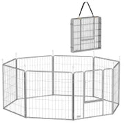Recinto per Cani a 8 Pannelli Modulabili Pieghevole con Porta in Acciaio, Altezza 80 cm, Argento