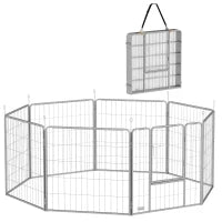 Recinto per Cani a 8 Pannelli Modulabili Pieghevole con Porta in Acciaio, Altezza 80 cm, Argento