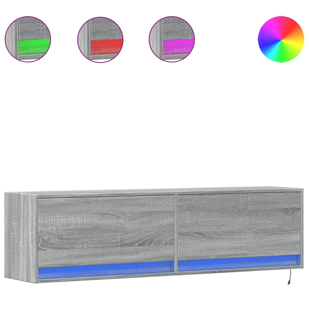 vidaXL Mobile TV a Parete con Luci LED Grigio Sonoma 140x31x38 cm