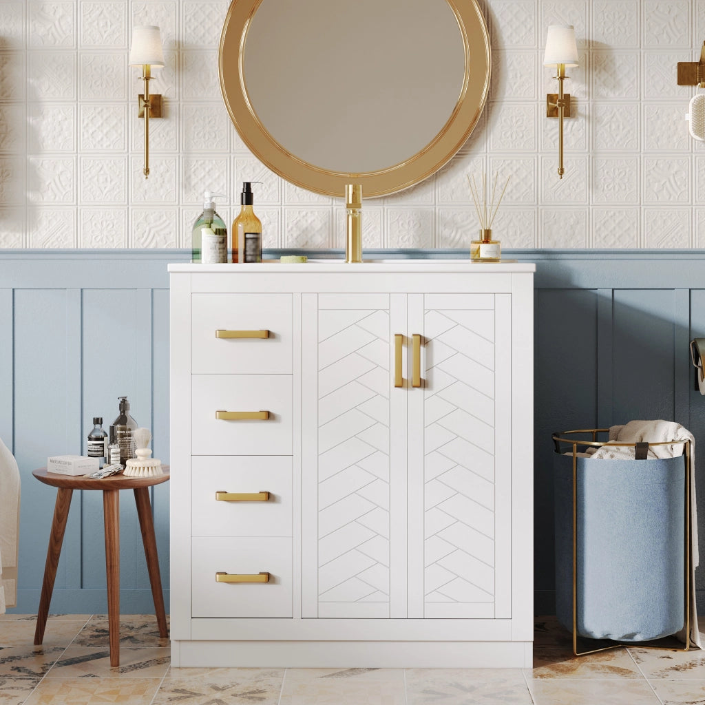 Set di 2 mobili sottolavabo con lavabo in ceramica 2 cassetti 2 ante MDF e metallo bianco 76,5 × 46,5 × 84,5 cm