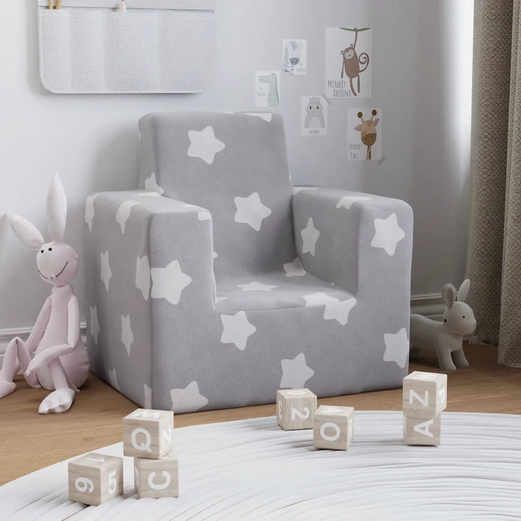 Divano per Bambini-Sofa-Divanetto Grigio Chiaro con Stelle in Morbido Peluche 254068