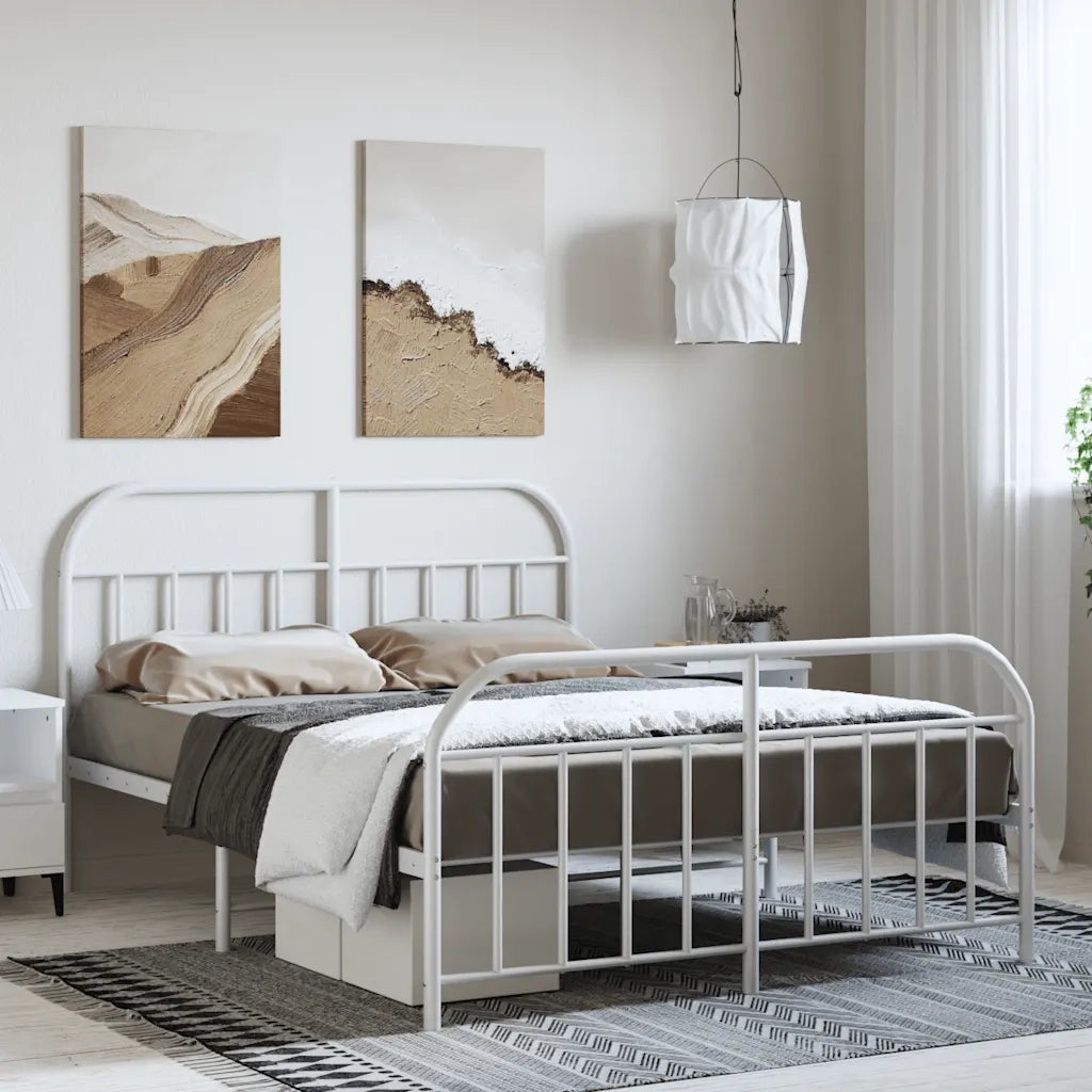 Giroletto con Testiera e Pediera Metallo Bianco 150x200 cm 353704