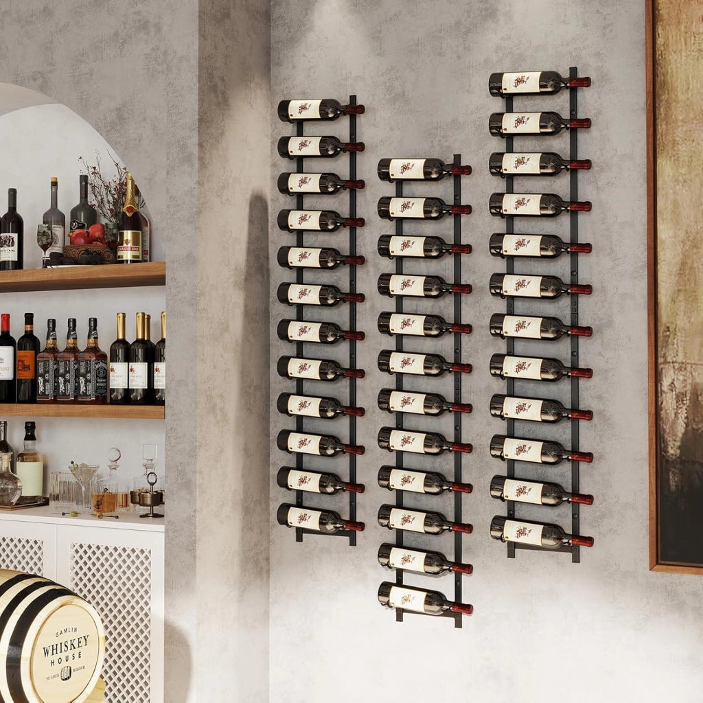 Portabottiglie Vino da Parete, Cantinetta Vino da Parete per 6/9 / 12 Bottiglie, Porta Bottiglie di Vino da Parete in Metallo per Cucina, Sala da Pranzo, Cantina, 22 x 13,5 x 145 cm, Black