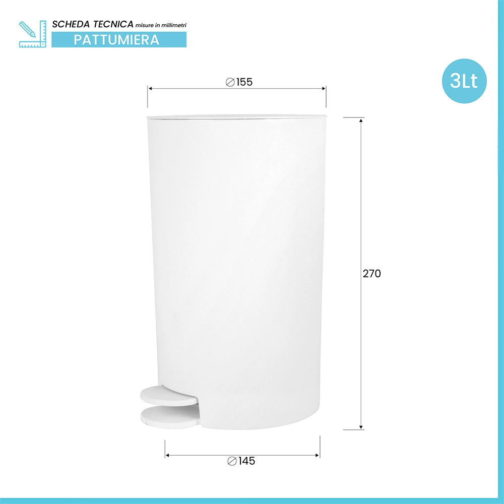 Pattumiera bagno 3 Lt bianco con apertura a pedale Orbix