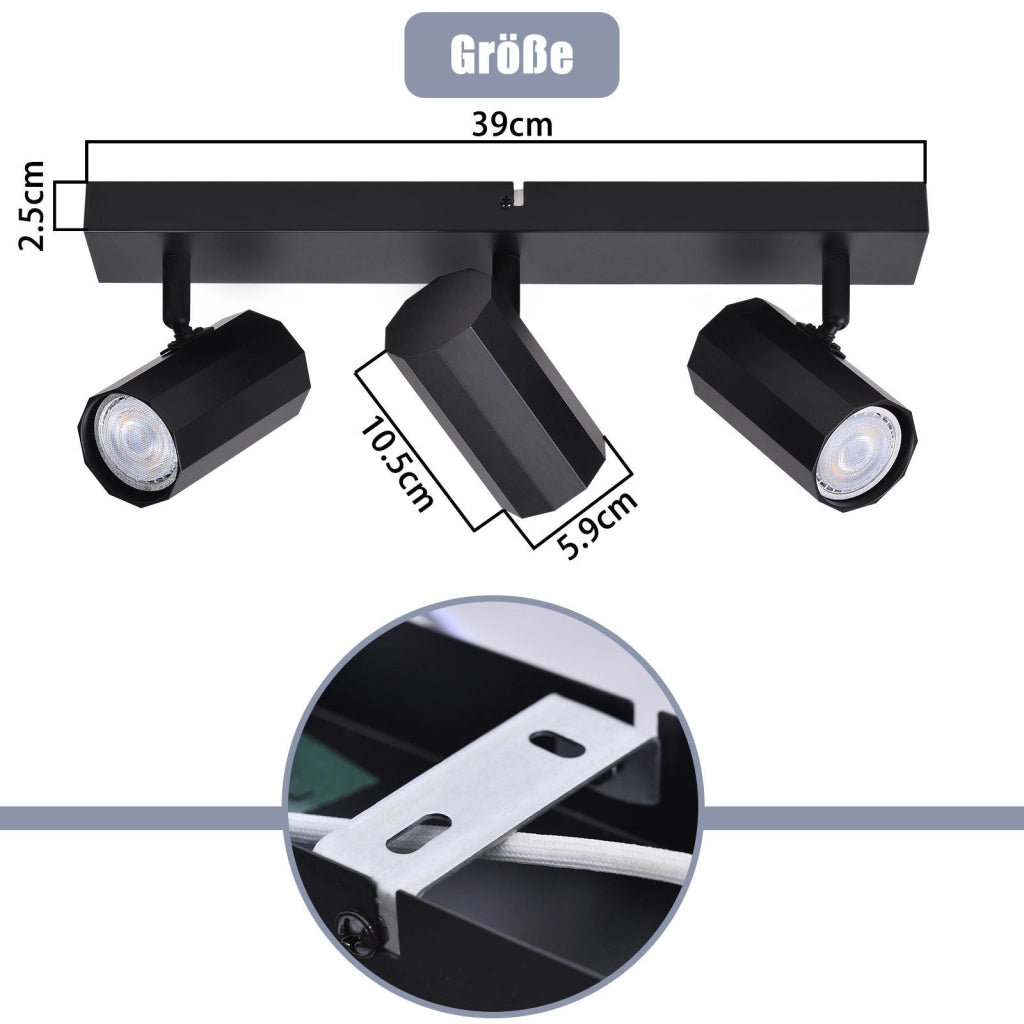 ZMH Faretto da soffitto metallici neri 3 luci GU10 max 25W retro girevoli 350° per salotto cucine sale pranzo