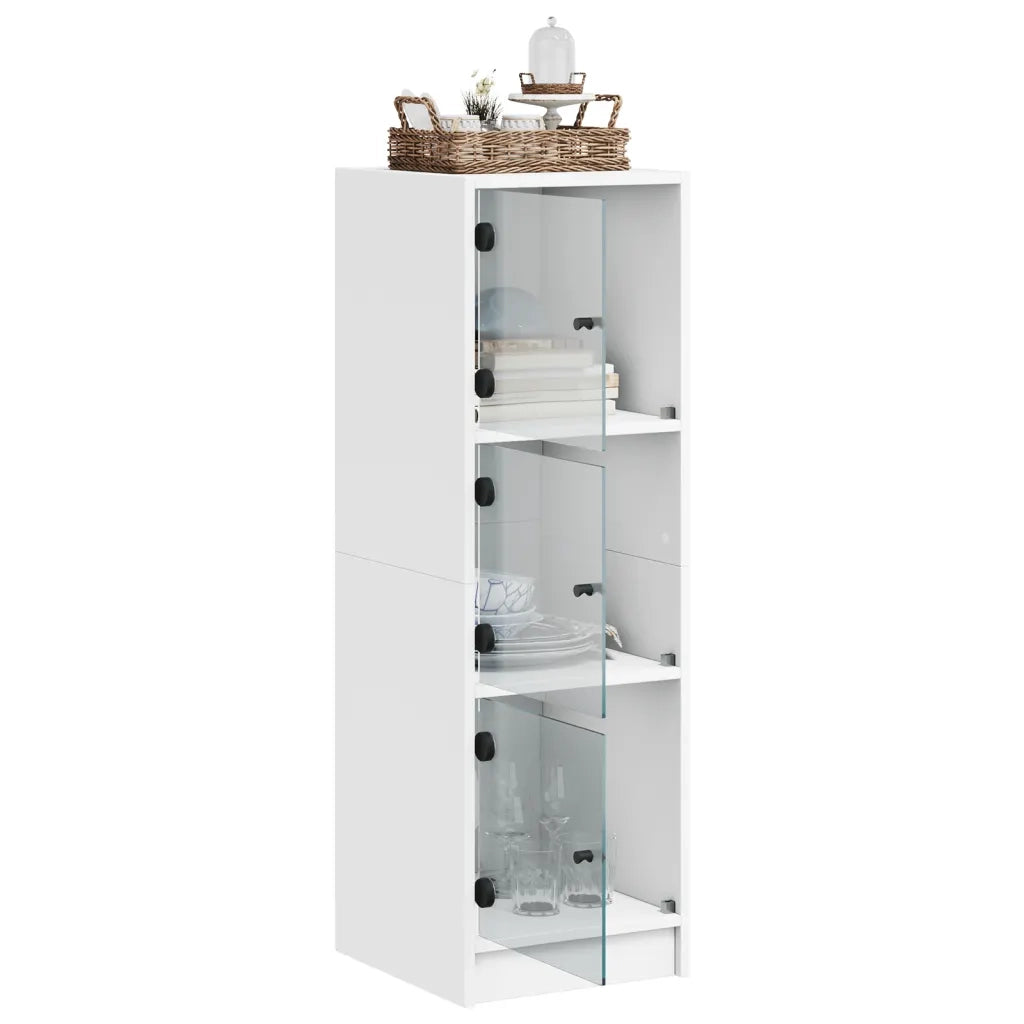 Credenza | Madia | Buffet da pranzo | Armadio da pranzo con Ante in Vetro Bianca 35x37x109 cm
