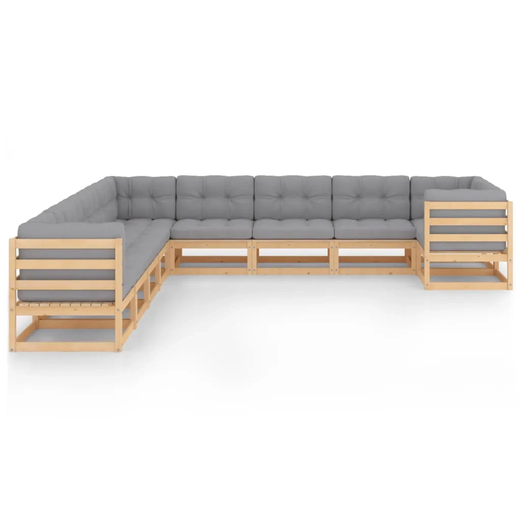 Set Salotto Giardino 10pz Cuscini Antracite Legno Massello Pino 3077054