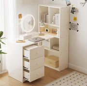 Scrivania angolare con libreria, 3 cassetti, bianca 117×63×135 cm