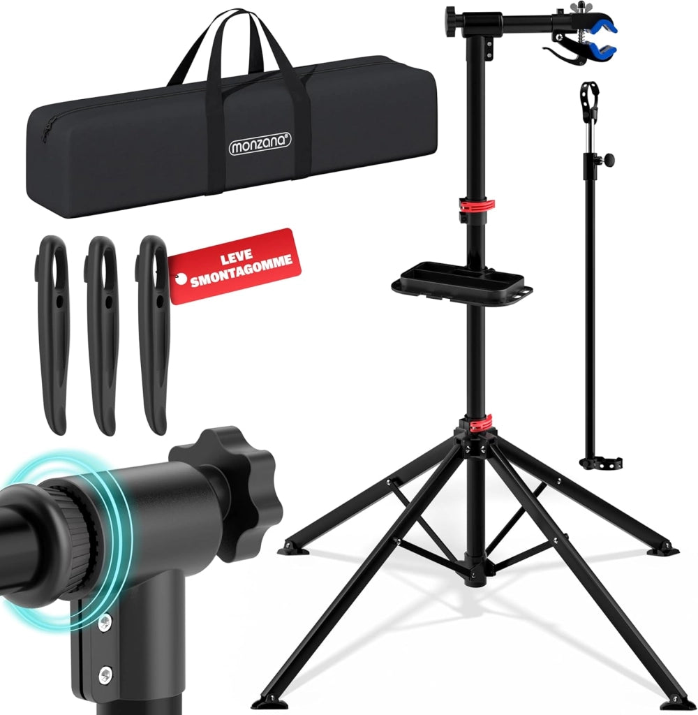 ® Cavalletto Biciclette Max 30 Kg con Borsa per Trasporto Pieghevole Pieghevole Asta Regolabile Ripiano Attrezzi Riparazioni E-Bike