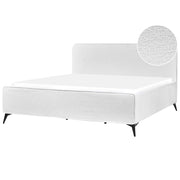 Letto matrimoniale imbottito in bouclé bianco sporco gambe in metallo nero 180x200 cm testiera stile classico minimalista