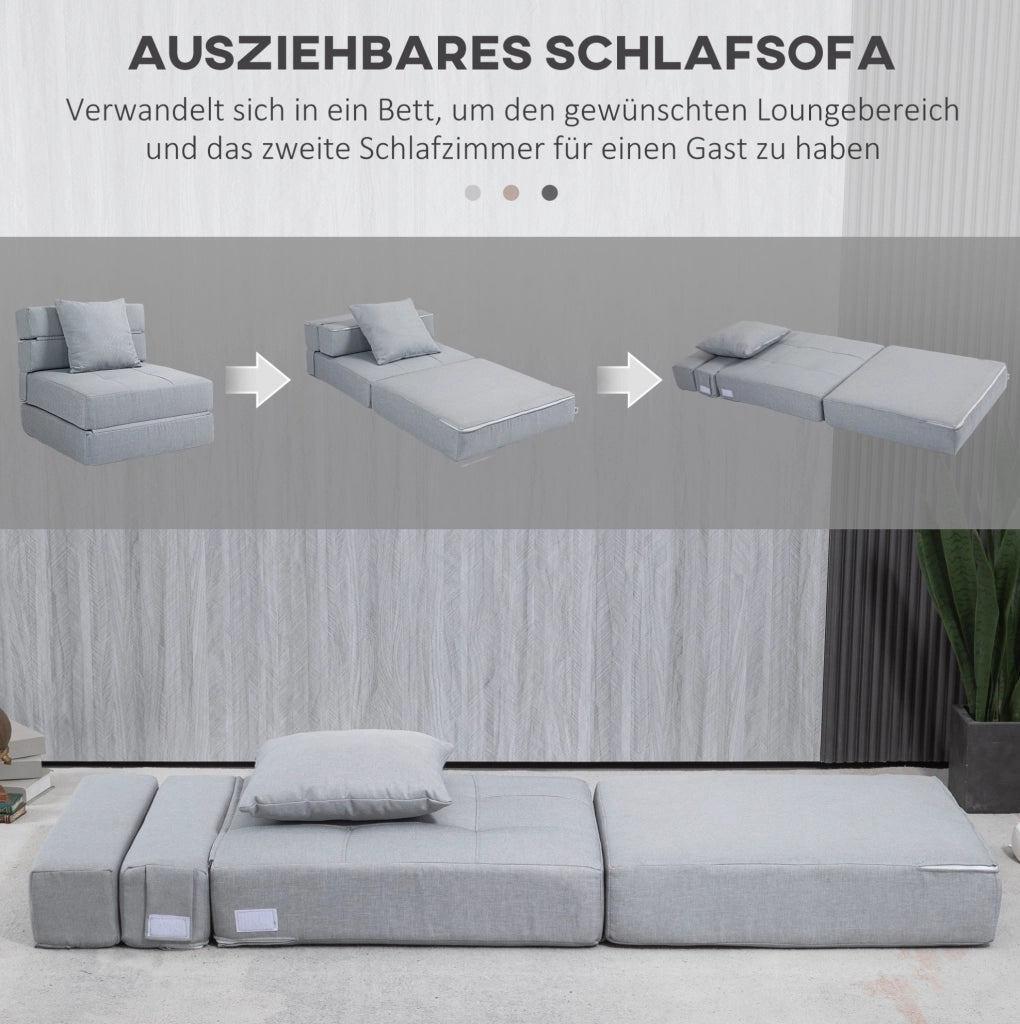 Poltrona pieghevole 2 in 1 grigio chiaro con funzione letto