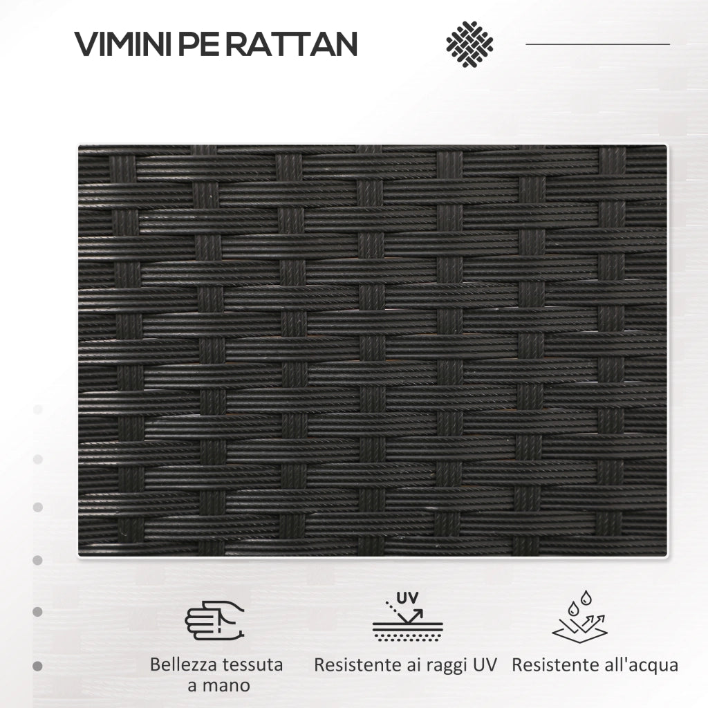 Divanetto per Esterni 2 Posti con Tavolino da Caff¨¨, in Acciaio e Rattan PE, 137x59x82 cm, Nero