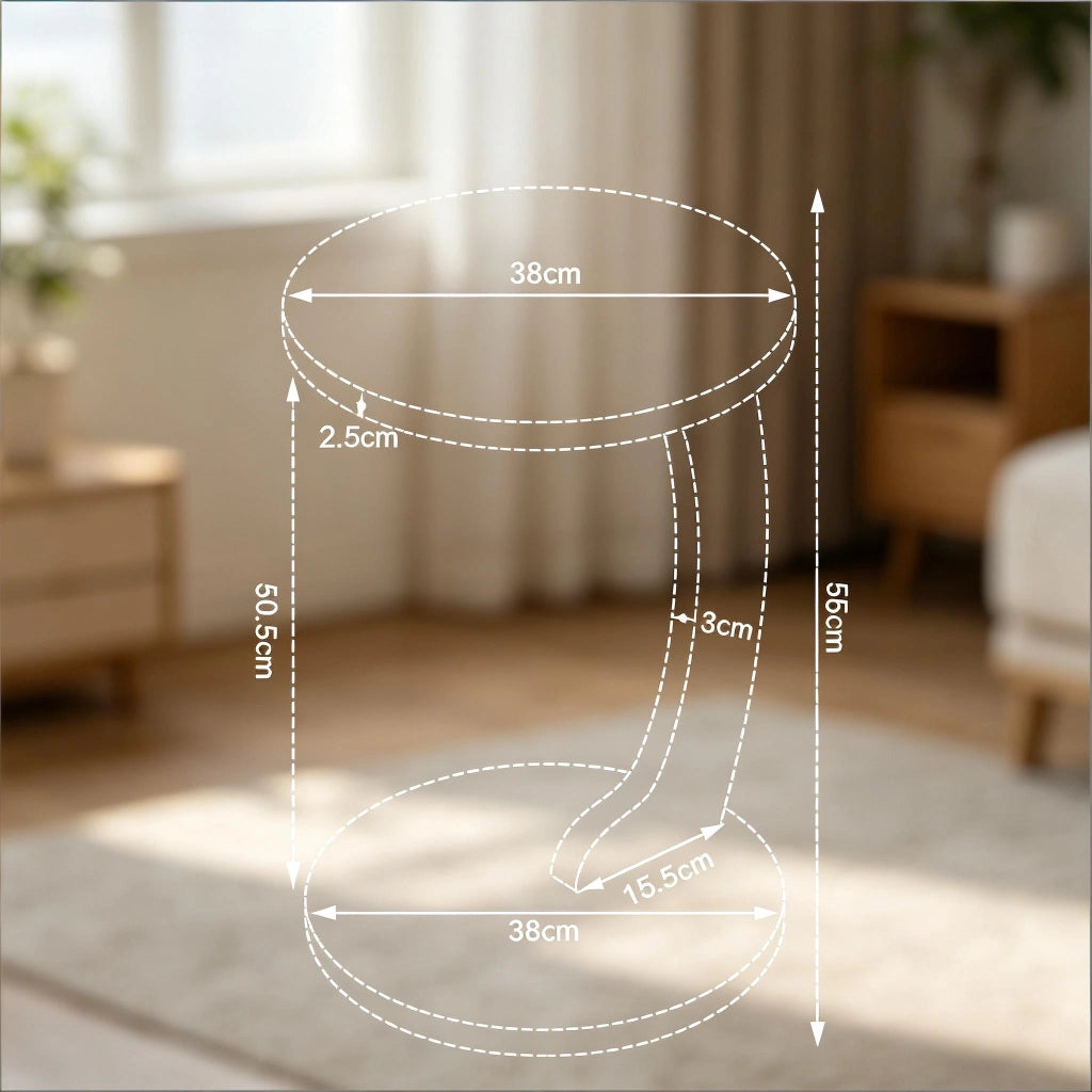 Tavolino basso rotondo a C in MDF con piano resistente e base stabile, per soggiorno e camera, bianco, 38 × 55 cm