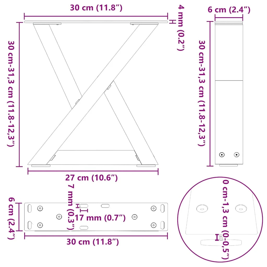 Set di 2 gambe regolabili per tavolino da caffè geometrico 30 x 31 cm in acciaio verniciato a polvere nero 02_0056962