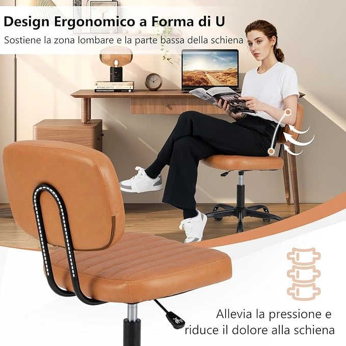 Sedia da Ufficio, Sedia da Scrivania senza Braccioli con Ruote, Altezza Regolabile con Rotazione a 360°, Sgabello per Scrivania con Ruote, Portata 135 kg