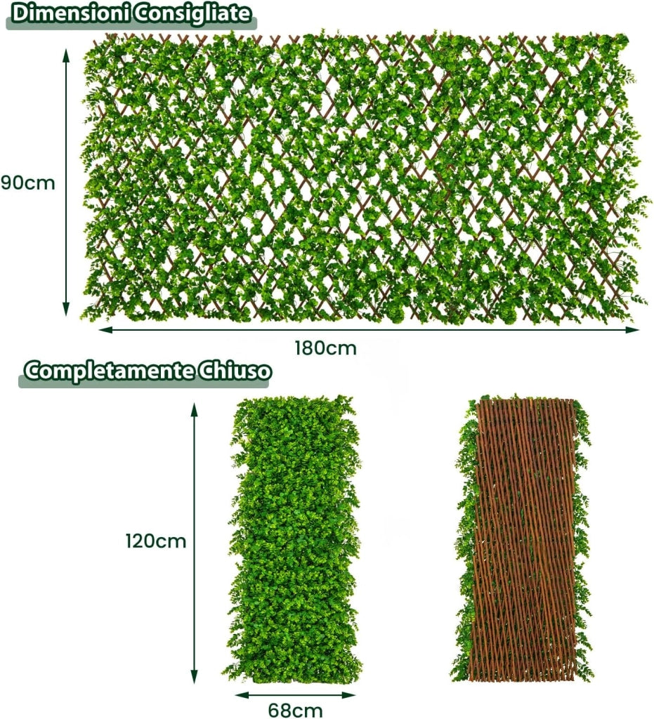 Pianta Finta da Esterno ed Interno, Pianta Artificiale per Decorazione Festa e Matrimonio da Salotto, Balcone e Giardino, Siepe Artificiale ed Estensibile (Vimini di eucalipto verde)