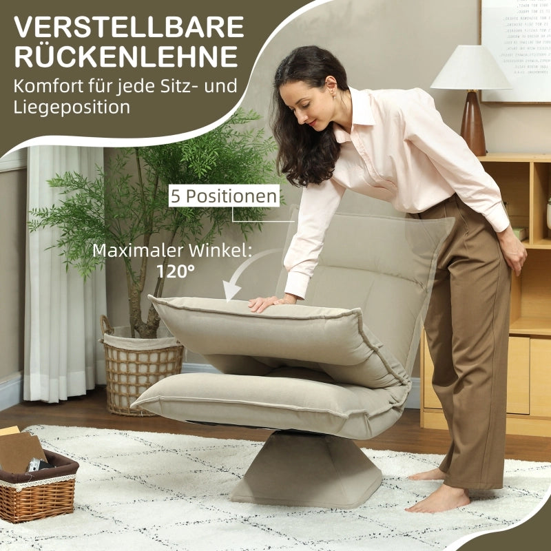 POLTRONA Girevole 360° 66x62x28 cm Beige in Poliestere