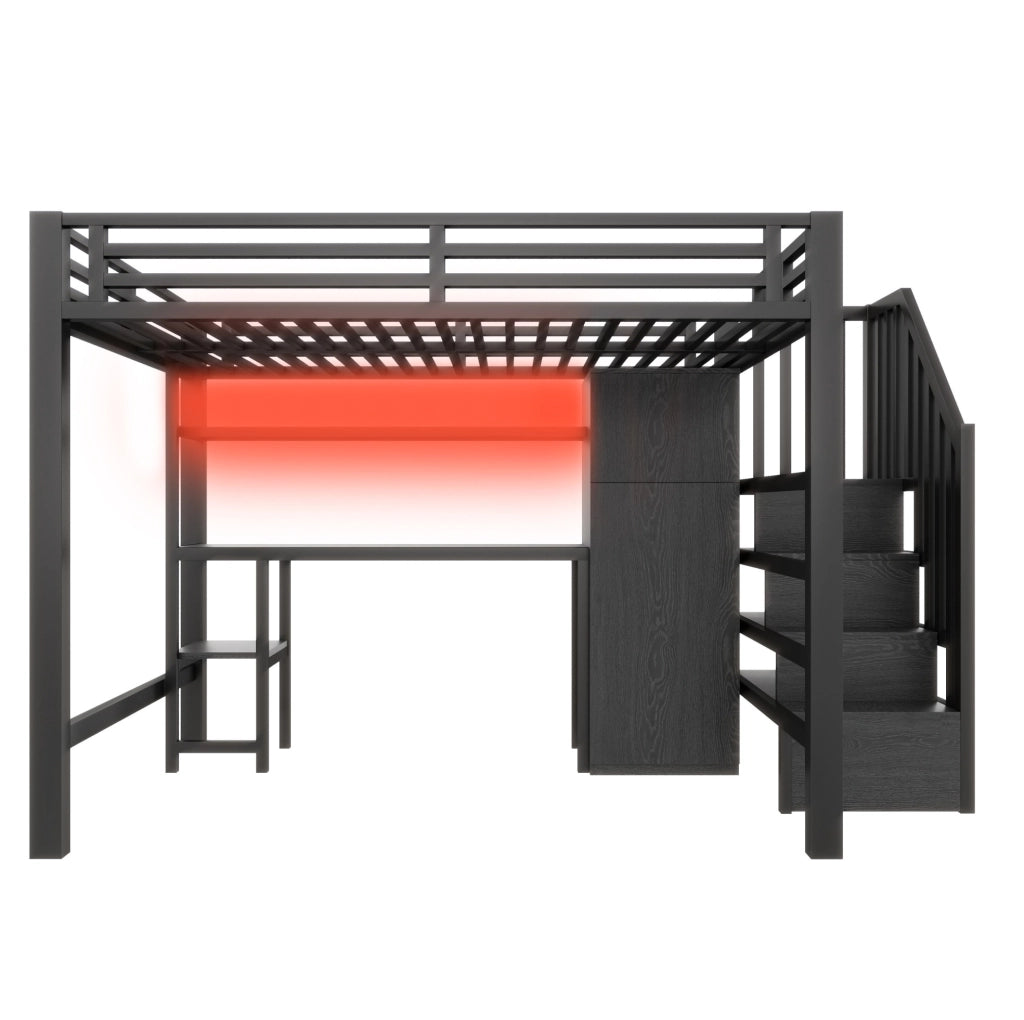Letto a soppalco 140x200 in metallo con scrivania e armadio