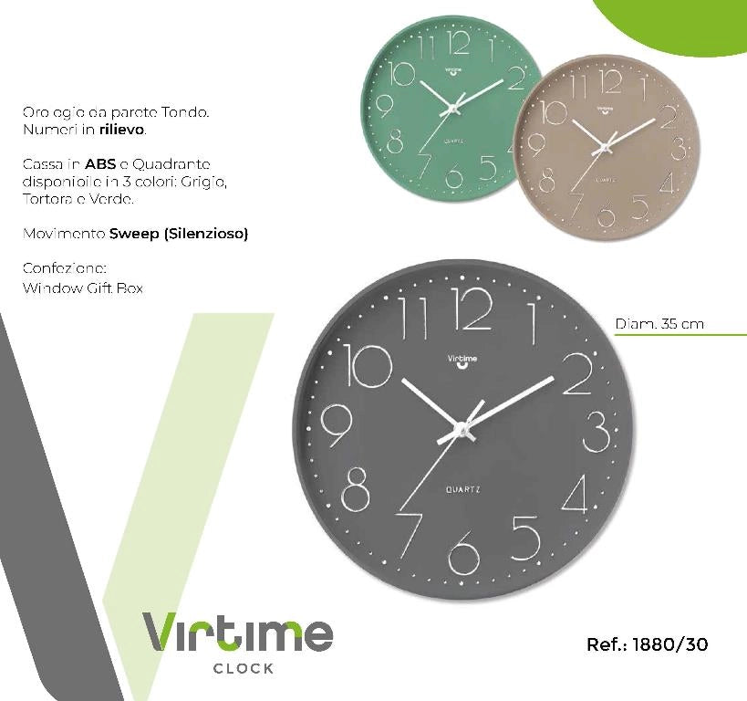 Orologio da Parete in ABS Movimento Silenzioso 35 cm 3 Colori