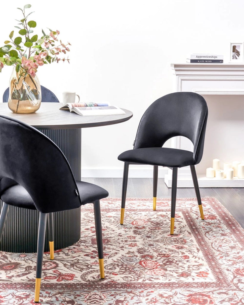 Set di 2 sedie da pranzo rivestimento in velluto Nero gambe nere glamour retrò