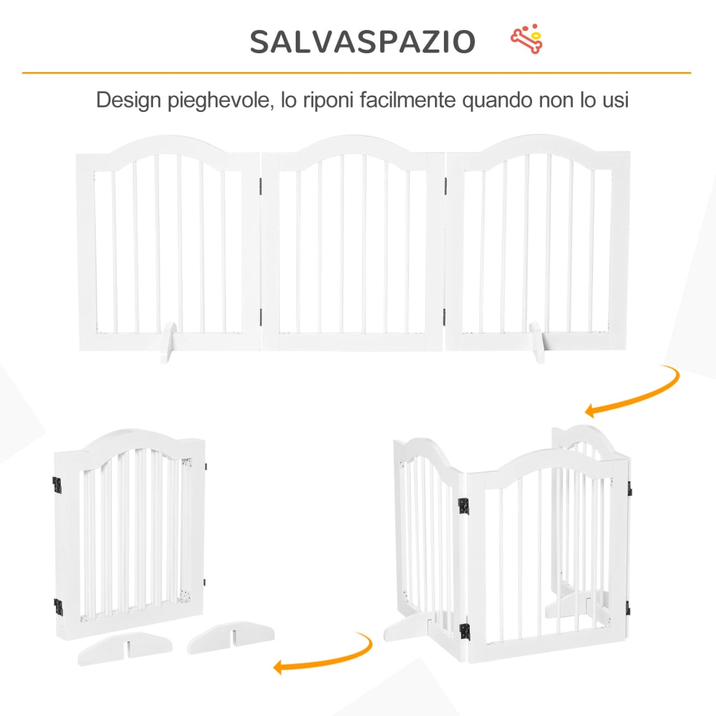 Cancellino per Cani Pieghevole 3 Sezioni ¨C zephmum ¨C Legno Bianco 154.5x29.5x61