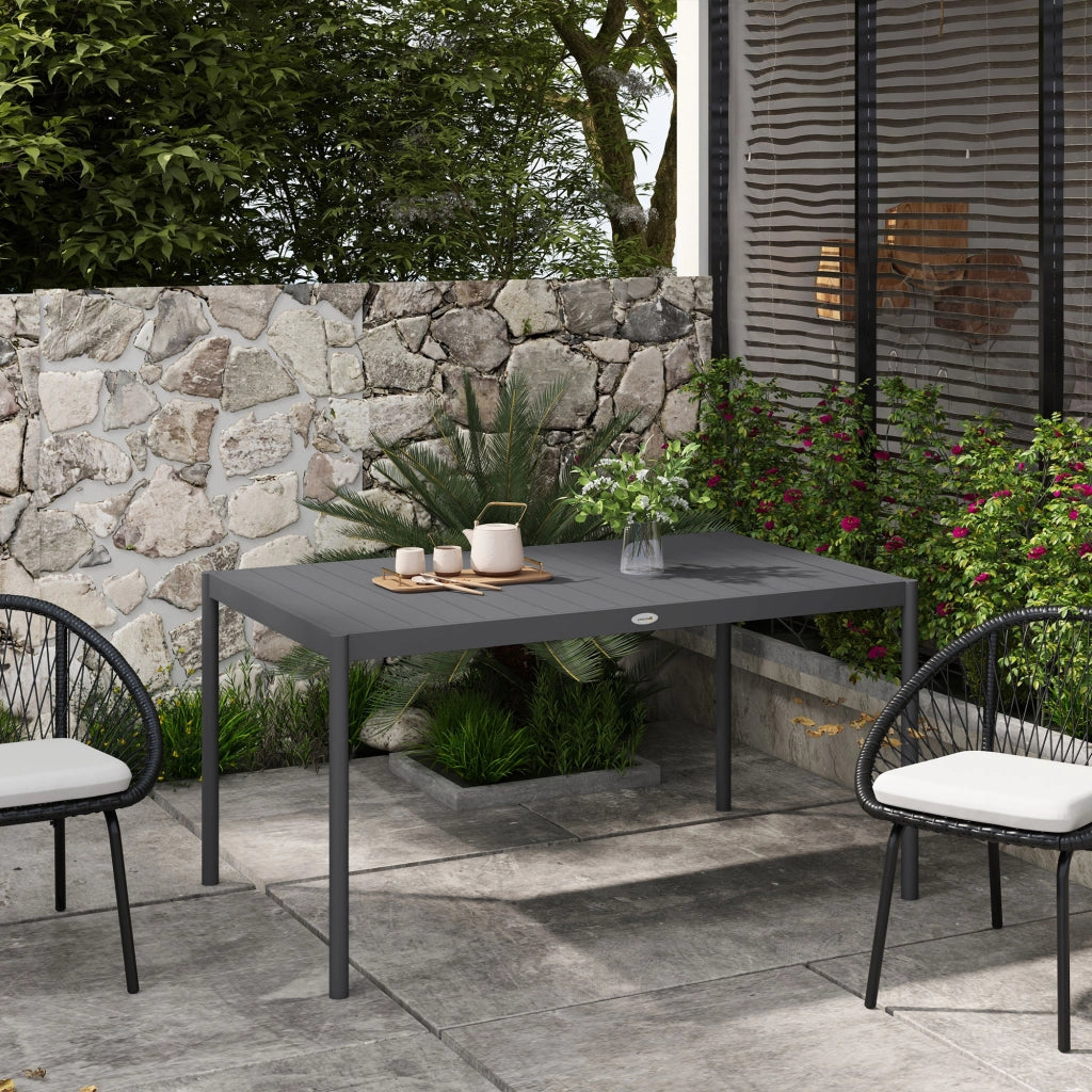 Tavolo da Giardino a Doghe per 6 Persone in Acciaio e Alluminio, 145x90x74 cm, Grigio Scuro