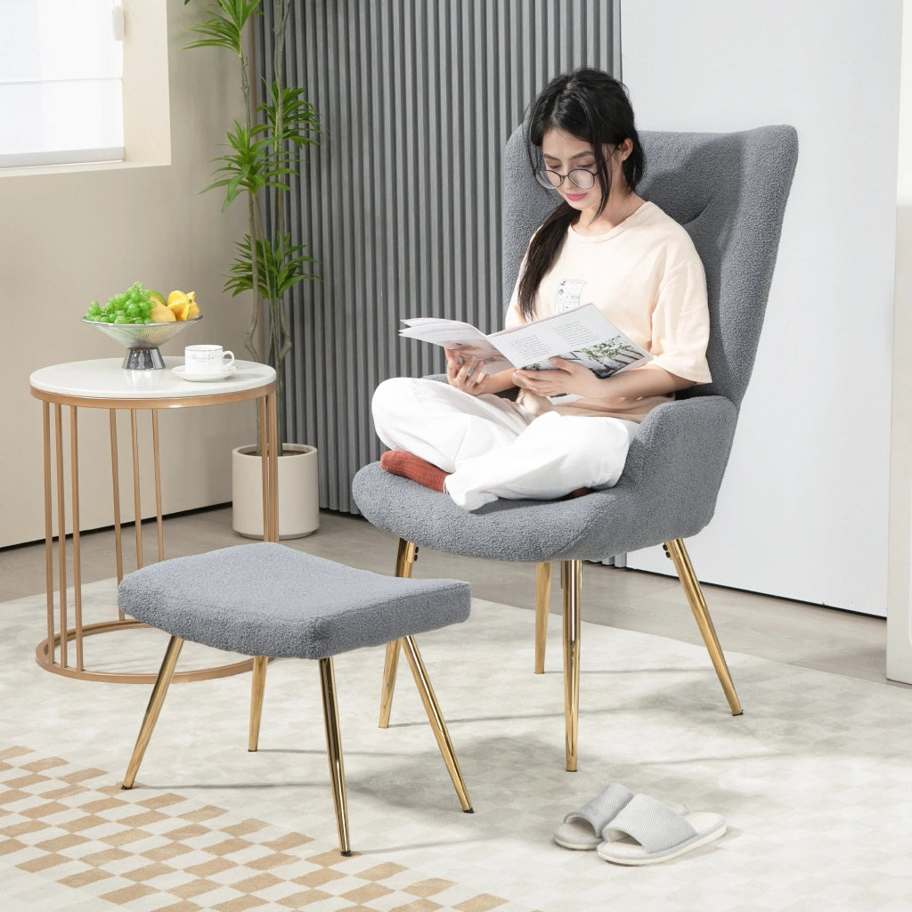 Poltrona con Poggiapiedi ¨C Zephmum ¨C Grigio Boucl¨¦ Tessuto Dondolo