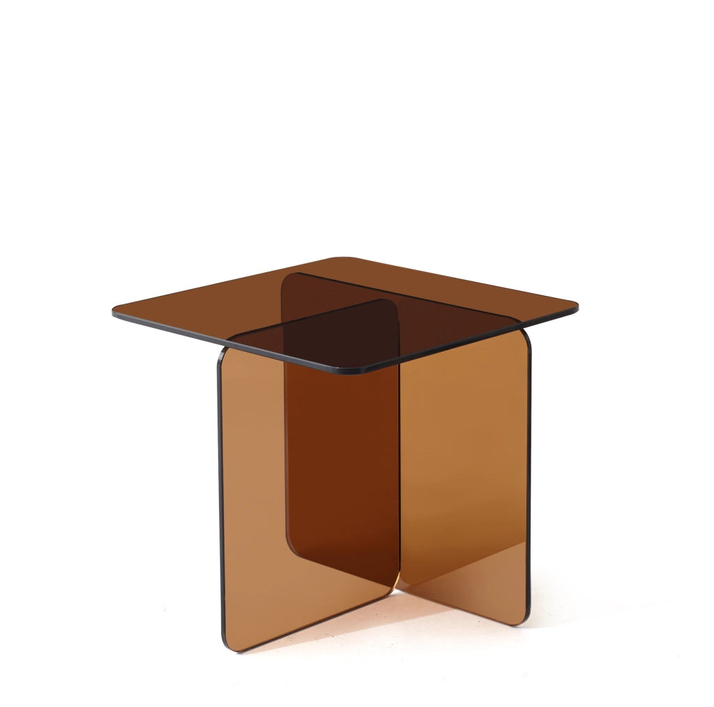 Tavolino laterale in vetro temperato marrone curvato 45x45x51 cm trasparente