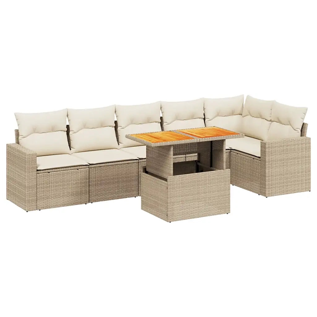 Set Divani da Giardino 7 pz con Cuscini Beige in Polyrattan 3271324