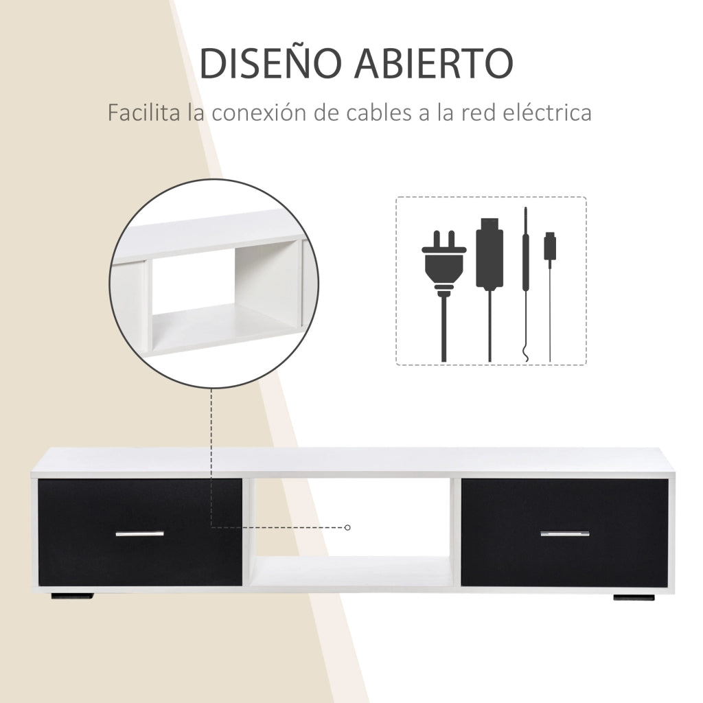 Mobile TV Moderno con 2 Cassetti ¨C zephmum ¨C Bianco e Nero 140x30x32 cm