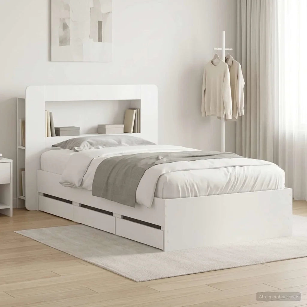 Telaio del letto con storage con testiera Bianco 75 x 190 cm