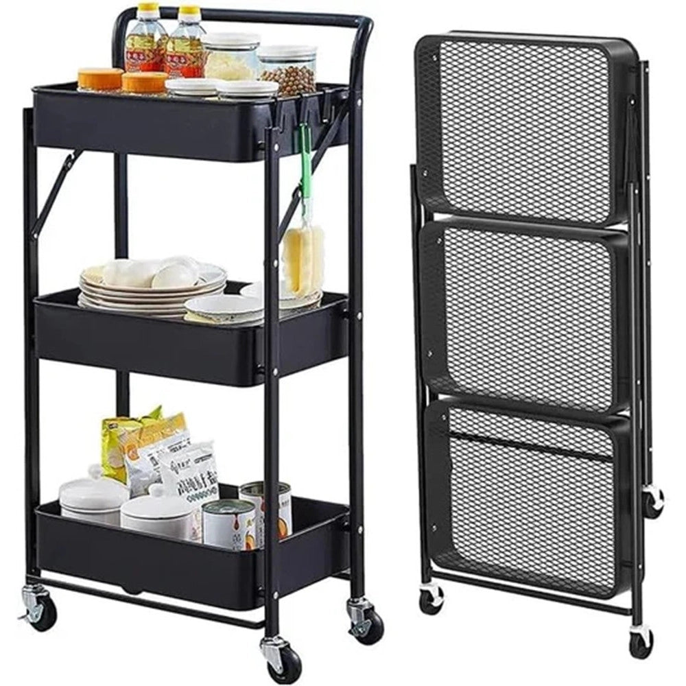 Trade Shop - Carrello Pieghevole Da Viaggio Cucina Con Maniglia In Acciaio Stoccaggio Mobile Con Ruote -