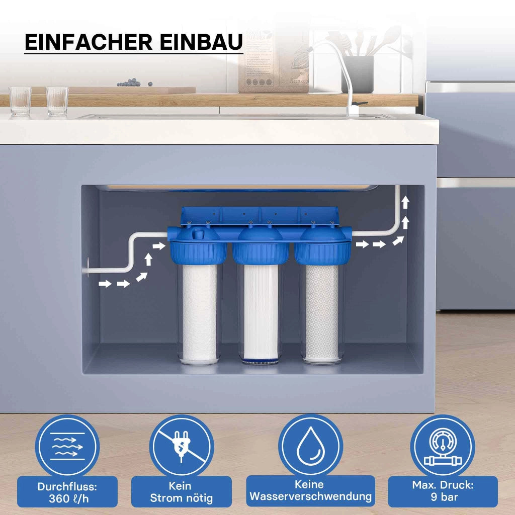 Naturewater NW-BR10B4 Filtro acqua a cartuccia, 3 stadi 26,16 mm con cartucce filtranti per filtrazione acqua