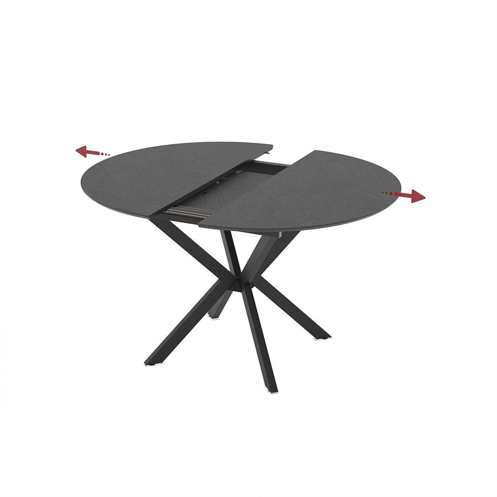 Tavolo rotondo allungabile Diano nero ardesia con gambe nere in metallo 110x110x76H