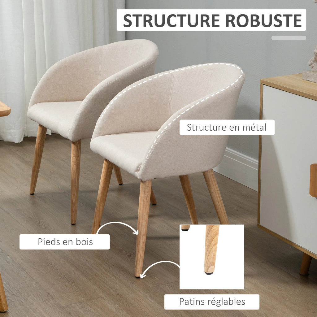 Set di 2 Sedie da Pranzo ¨C Zephmum ¨C Design Scandinavo in Legno e Tessuto Beige