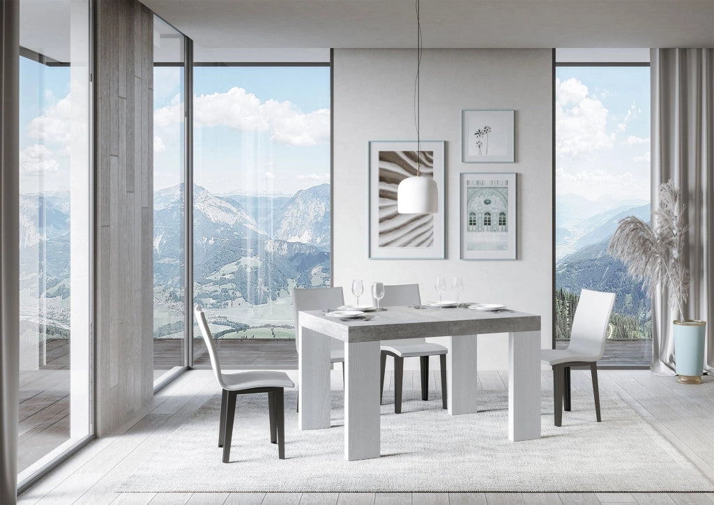 Tavolo Allungabile 130/234x90x77 cm Roxell Mix piano Cemento gambe Bianco Frassino