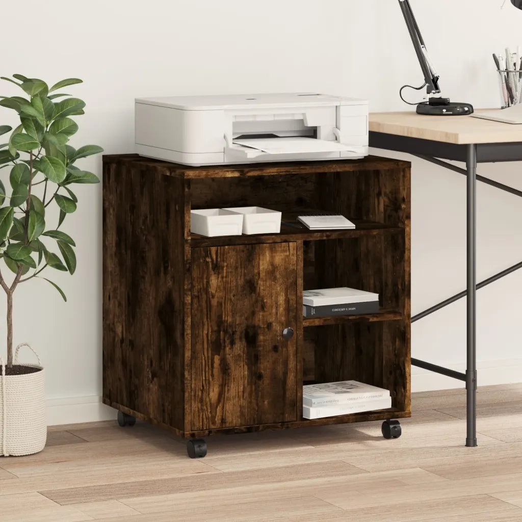 vidaXL Supporto per Stampante con Ruote Rovere Fumo 60x50x67 cm