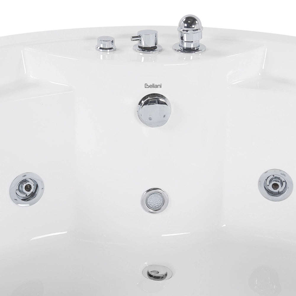 Vasca Idromassaggio Angolare Acrilico Bianco Getti Massaggio ⌀ 150 cm con Altoparlante LED Bluetooth