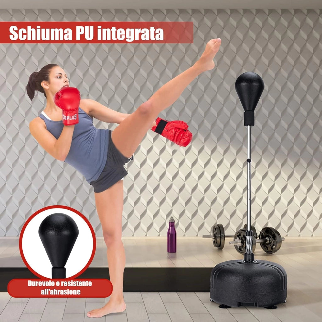 Sacco da Boxe da Terra Regolabile in 4 Posizioni, Sacco da Boxe con Supporto e Base Stabile, Ideale per Adulti e Bambini