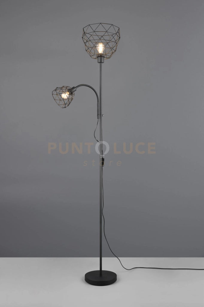 HAVAL PIANTANA METALLO NERO CON LAMPADA DA LETTURA CON ACCENSIONI SEPARATE H. 180CM 2 LUCI ATTACCO E14-E27