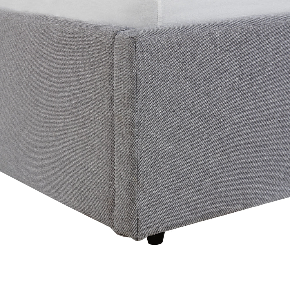 Letto contenitore Rivestimento in tessuto grigio chiaro 160 x 200 cm con testiera a doghe