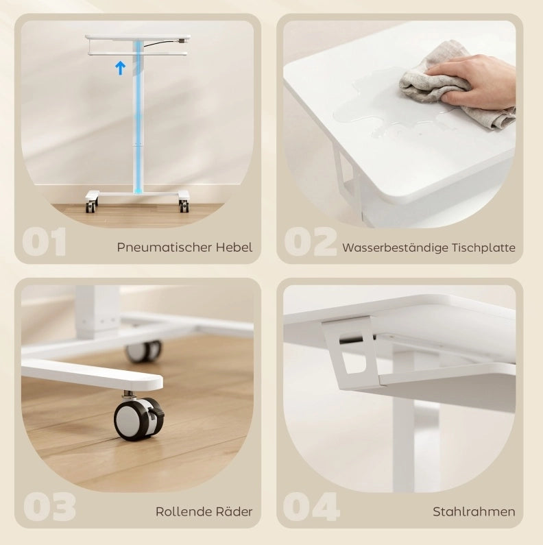Scrivania sit-stand 65x60 cm bianca， altezza regolabile， con ruote